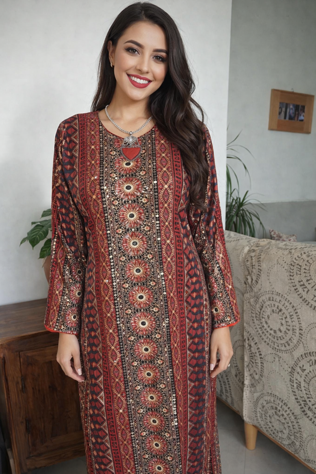 Elegant Long-Sleeve Embroidered Dress Thoub 5