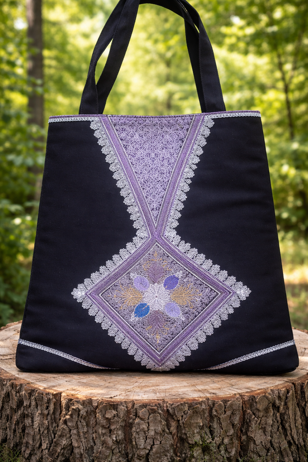 Elegant Purple & Silver Embroidery Handbag 3