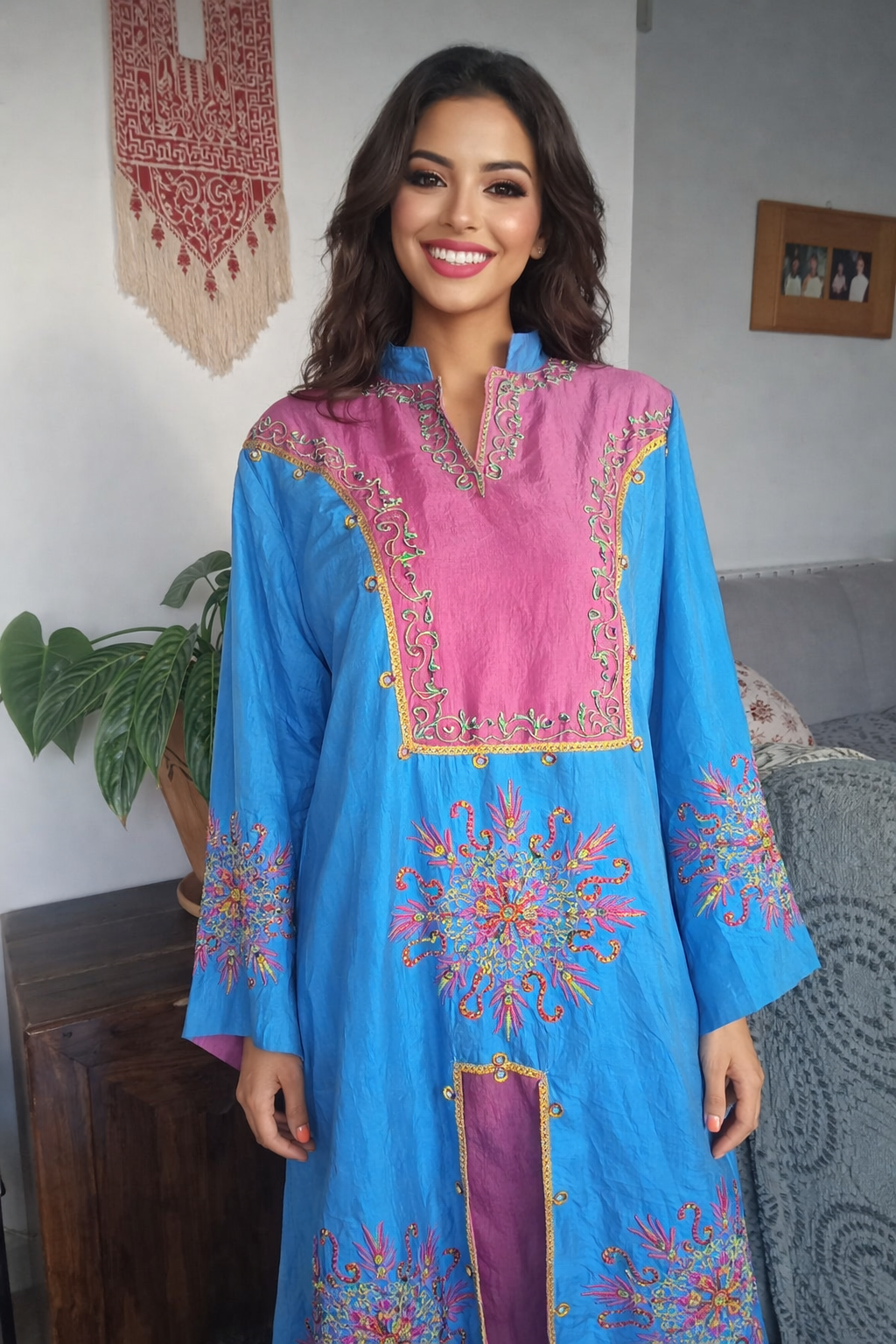 Luxury Brazilian Embroidered Abaya - Vibrant Turquoise 1