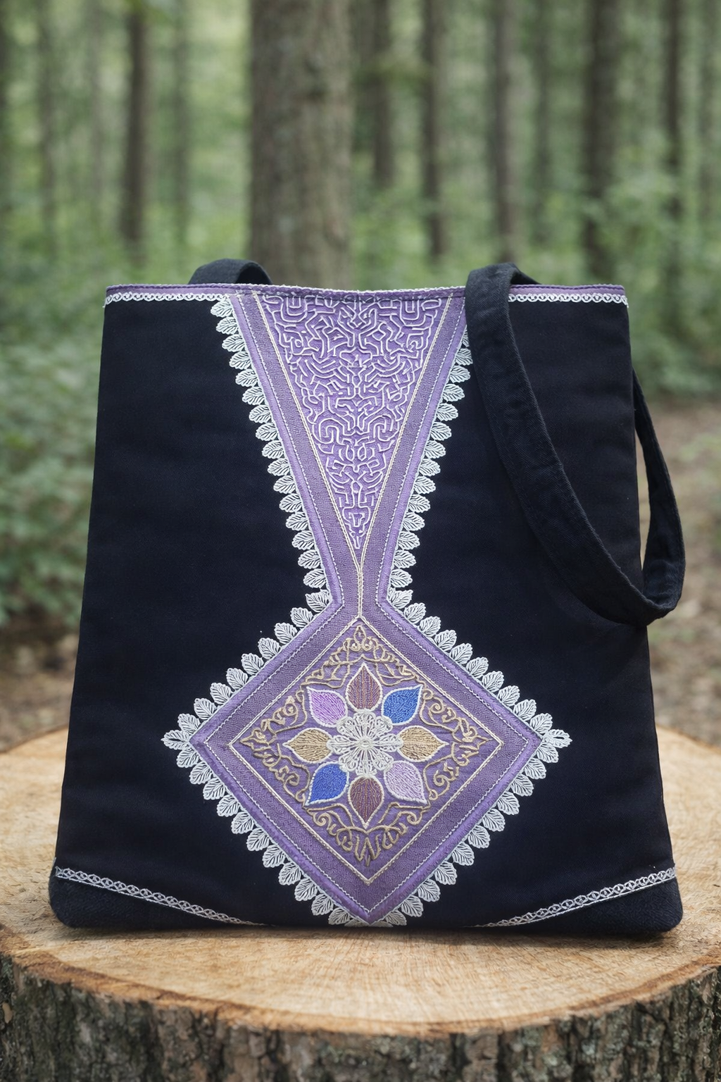 Elegant Purple & Silver Embroidery Handbag 2