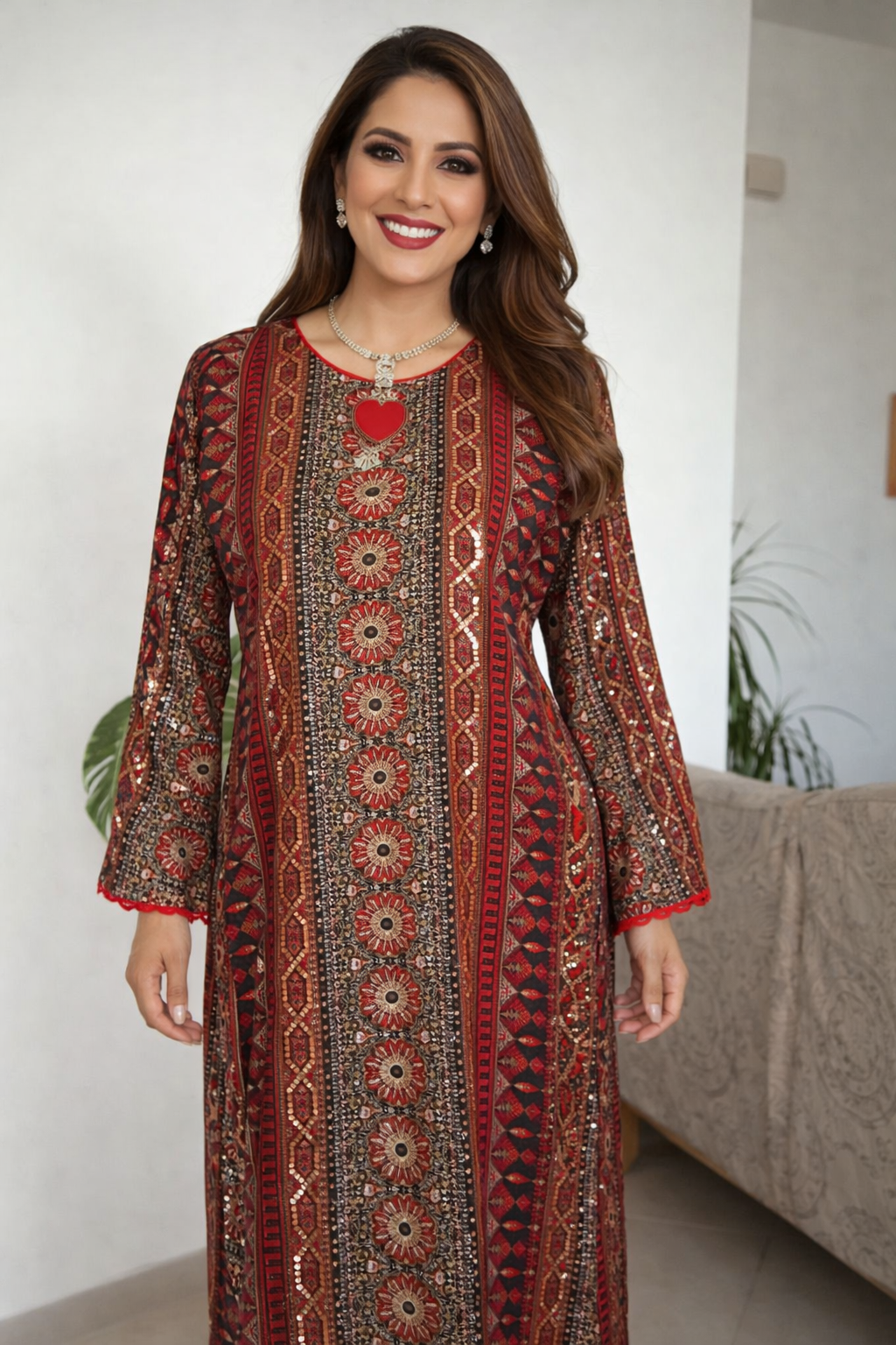 Elegant Long-Sleeve Embroidered Dress Thoub 2