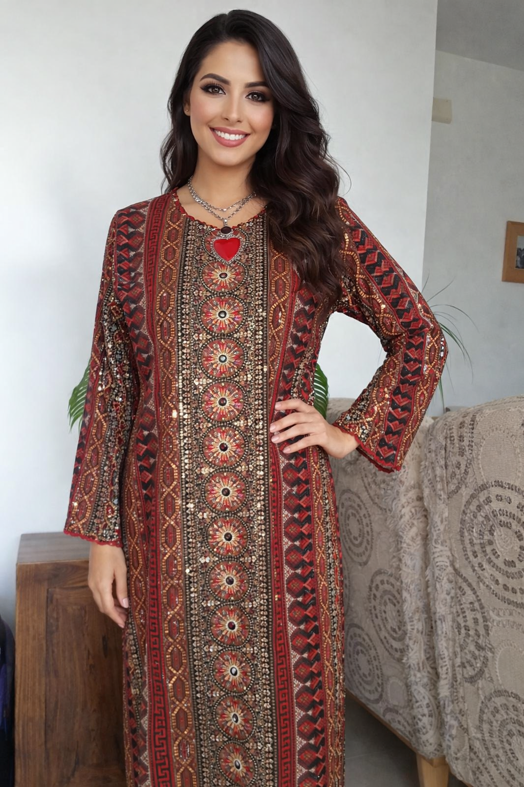 Elegant Long-Sleeve Embroidered Dress Thoub 1