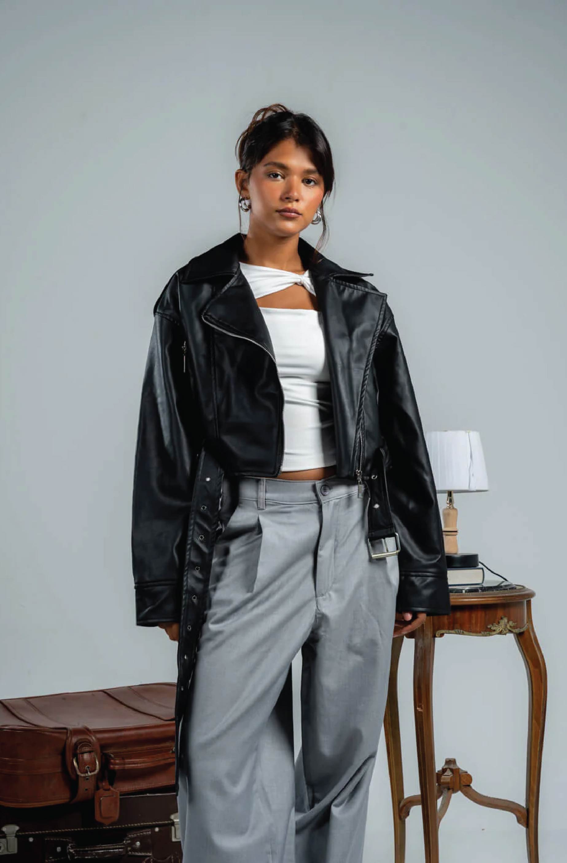 Black Belted Leather Jacket 3