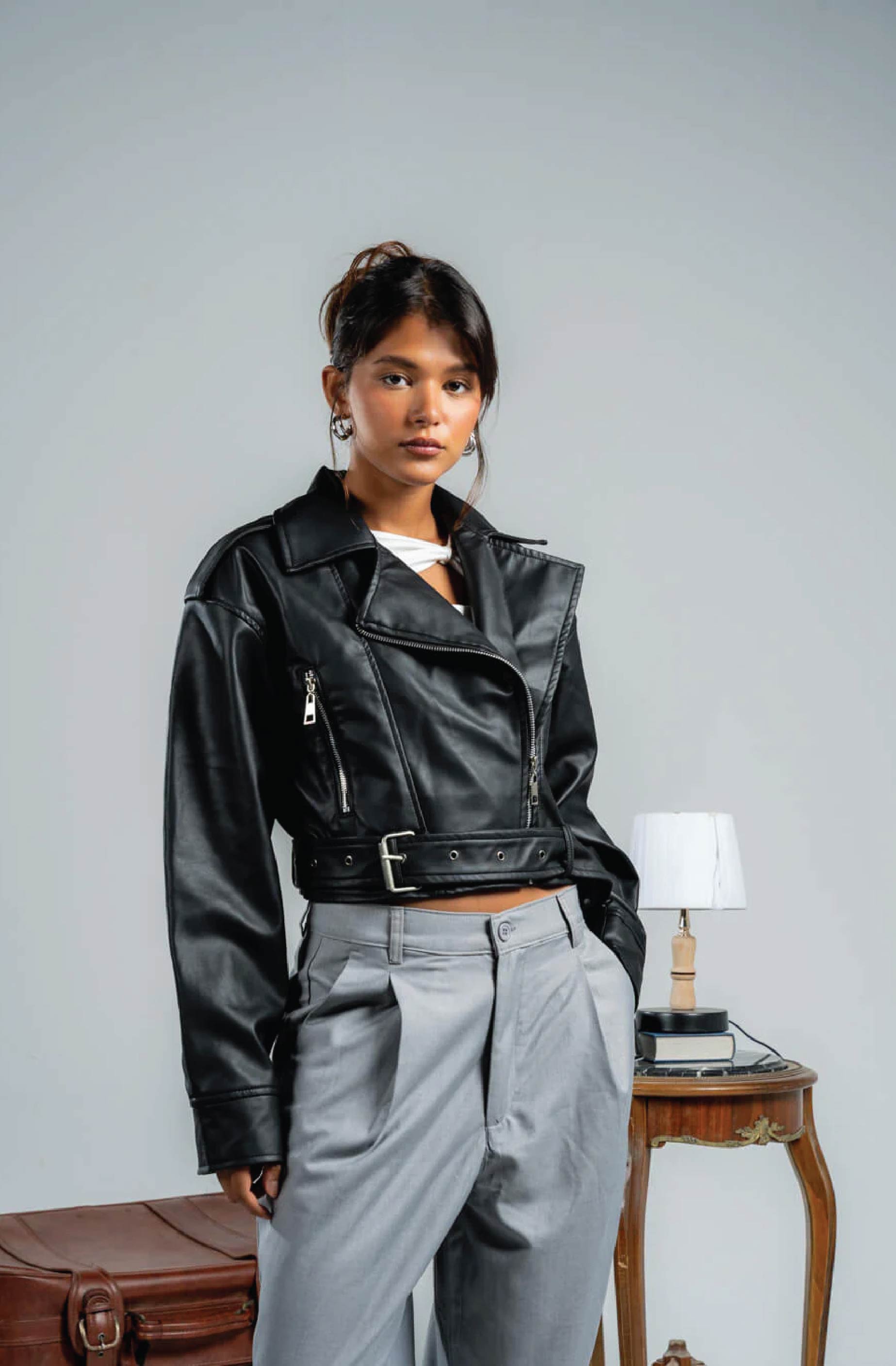 Black Belted Leather Jacket 2